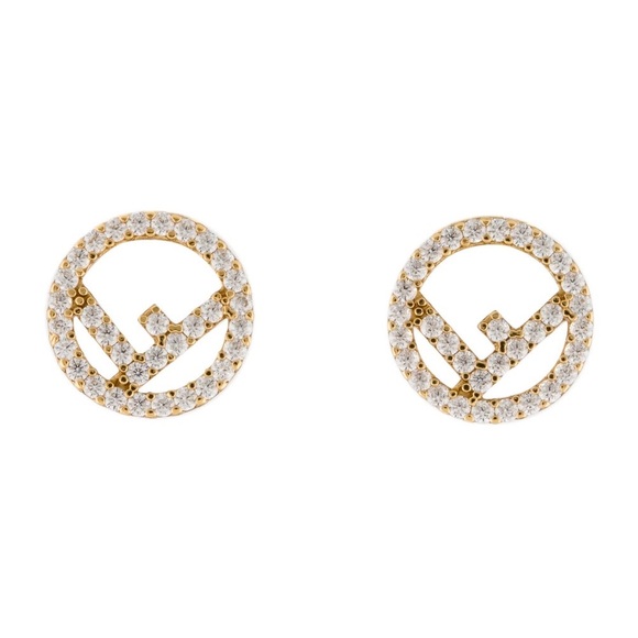 Fendi Jewelry - F is Fendi Gold Rhinestone Studs